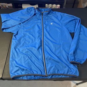 CHAMPION Jacket Mens M Windbreaker Full Zip Lined Embroidered Logo Blue